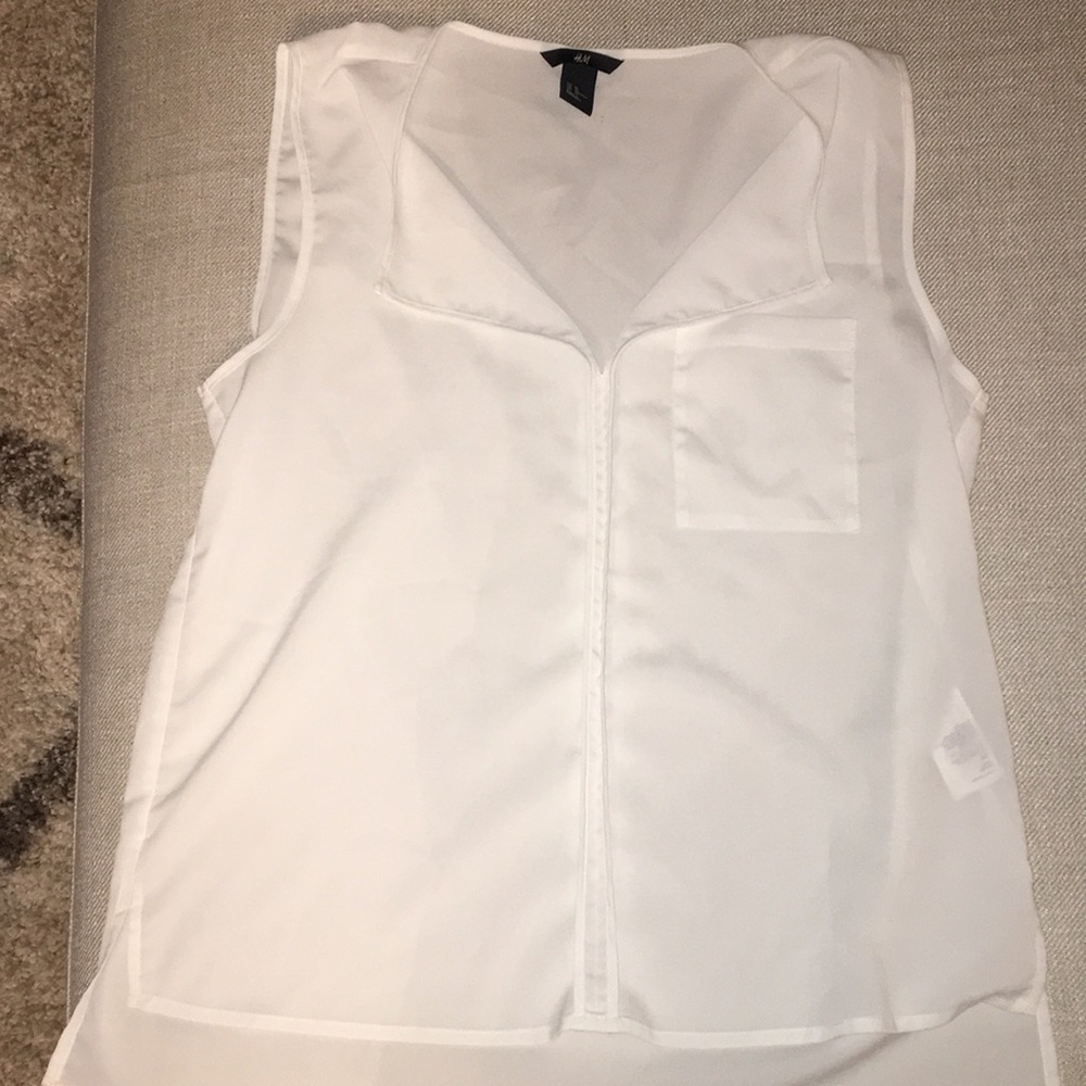 White H&M  v neck silk Tunic with pocket.
